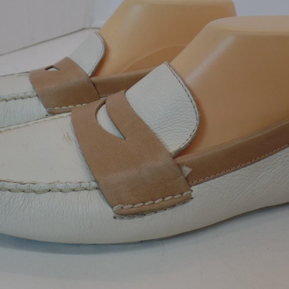 Cole Haan Air White & Tan Leather Slip on Driving Loafers Shoes Sz 9 #D39386 - Picture 3 of 16
